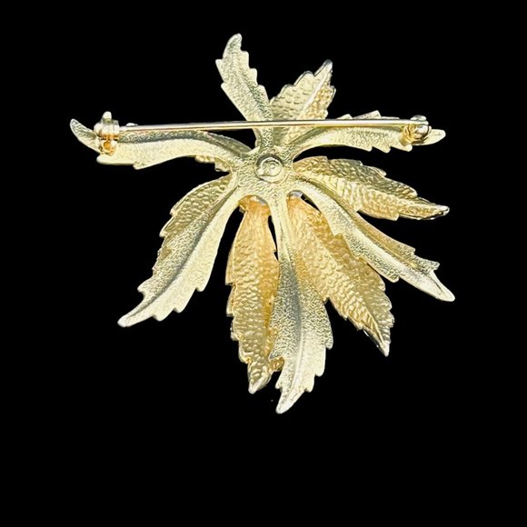 Vintage Emmons Gold Tone And Faux Pearl Floral Leaf Brooch (4627) - Picture 6 of 7